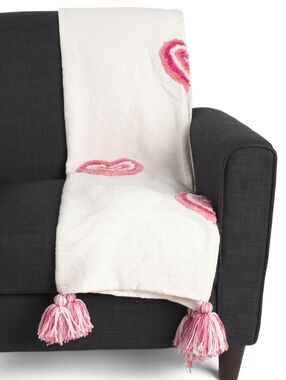 Cupcakes & Cashmere Groovy Hearts Tufted Throw Blanket